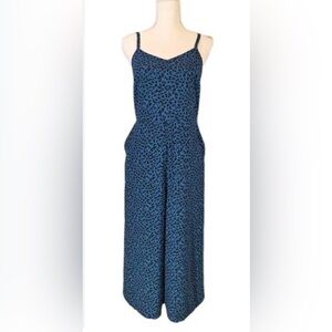Blue Leopard Print Women's Cropped Jumpsuit